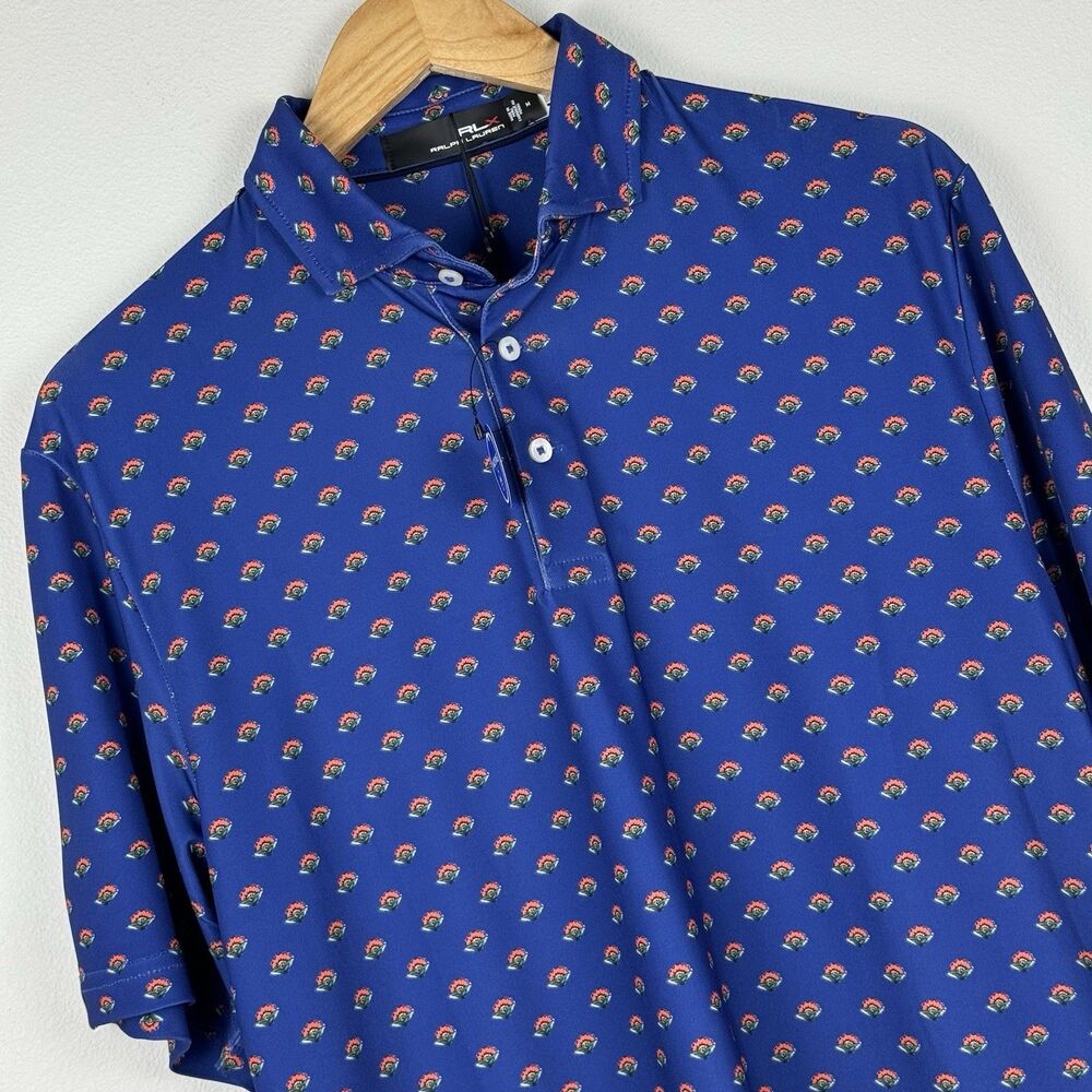 RLX Ralph Lauren Polo Men's Medium Blue Floral Golf Performance Stretch Wicking
